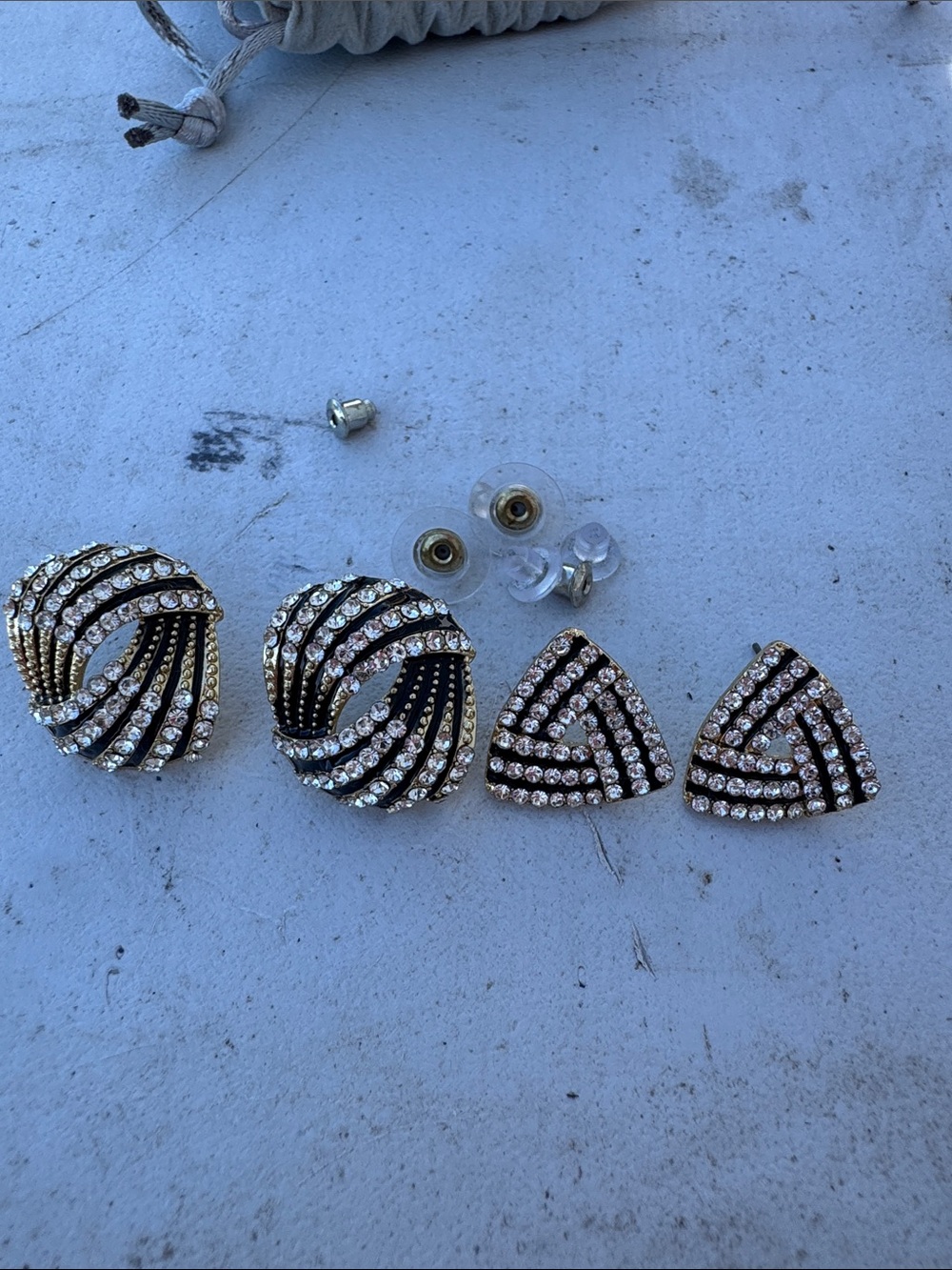 Gold-Tone Rhinestone Stud Earring Set in Black & Clear - 2 Pair